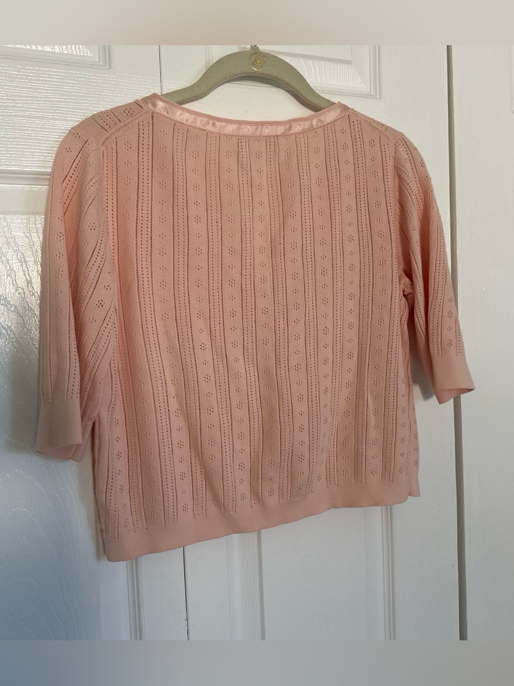 J. Crew Soft Pink Pointelle Satin-Trim Cardigan - Picture 2 of 3